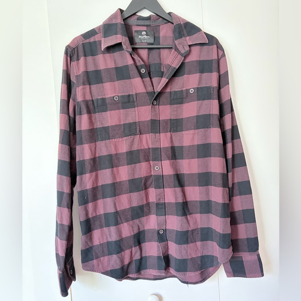 Casual Buffalo Plaid Button-Down Shirt - Black and Purple
